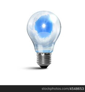 Ecology bulb light. Illustration of an electric light bulb with clean and safe nature inside it Conceptual illustration