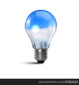 Ecology bulb light. Illustration of an electric light bulb with clean and safe nature inside it Conceptual illustration