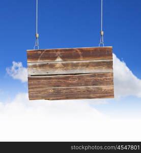 Ecology concept. Image of wooden hanging blank banner. Place for text