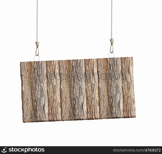 Ecology concept. Image of wooden hanging blank banner. Place for text