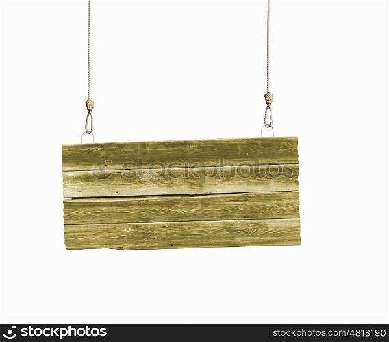 Ecology concept. Image of wooden hanging blank banner. Place for text
