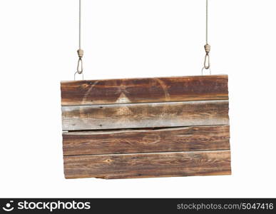 Ecology concept. Image of wooden hanging blank banner. Place for text