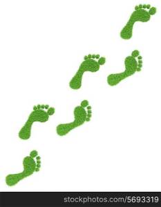 Ecology eco friendly green bio concept - grass footprints on white