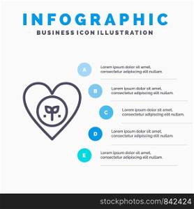 Ecology, Environment, Favorite, Heart, Like Line icon with 5 steps presentation infographics Background