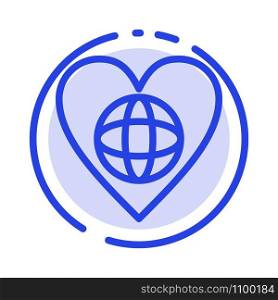 Ecology, Environment, World, Heart, Like Blue Dotted Line Line Icon