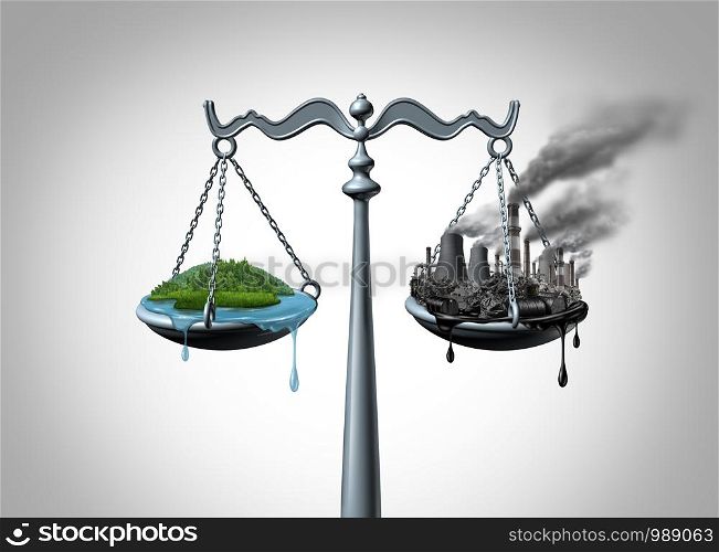 Ecology law environmental impact assessment and natural resources law and taking climate legal action and greenhouse gas reduction regulations with 3D illustration elements.