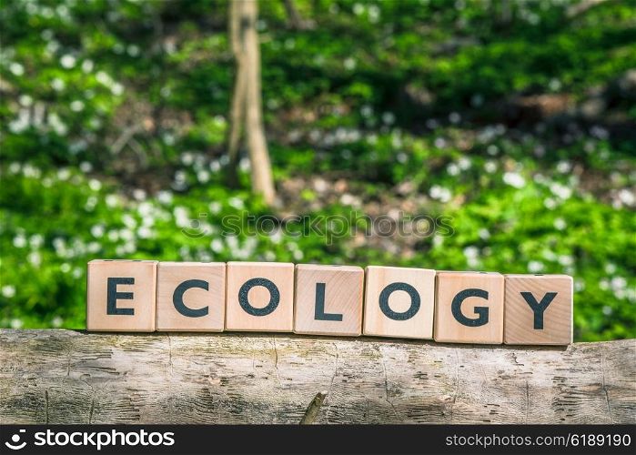 Ecology sign in the woods in the springtime