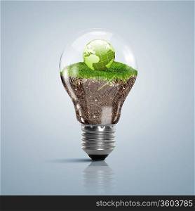 Ecoloy illustration Lamp bulb with clean nature and renewable energy symbol inside