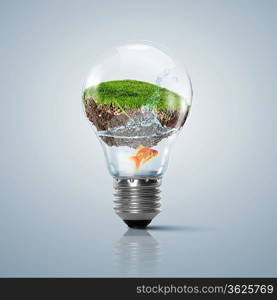 Ecoloy illustration Lamp bulb with clean nature and renewable energy symbol inside