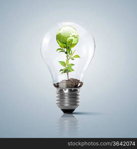 Ecoloy illustration Lamp bulb with clean nature and renewable energy symbol inside