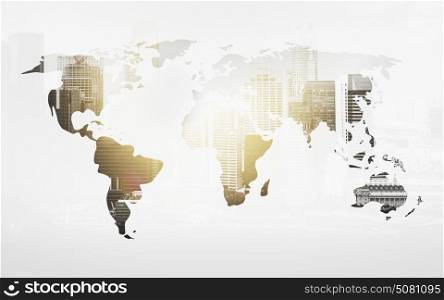 economics and global business concept - world map with city over white background. world map with city over white background