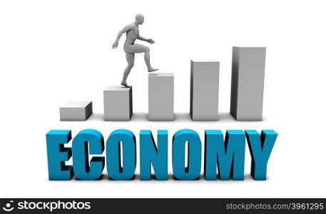 Economy 3D Concept in Blue with Bar Chart Graph. Economy