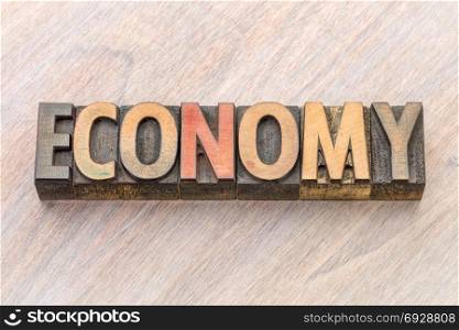 economy word abstract in vintage letterpress wood type