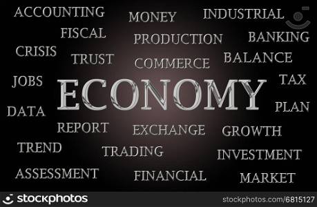Economy word cloud written in luxurious chrome lettets