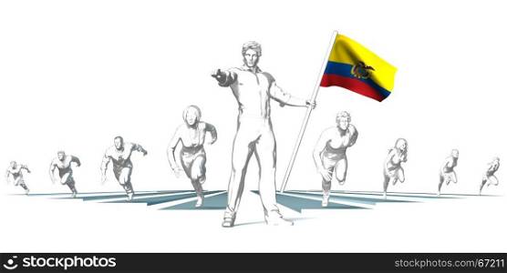 Ecuador Racing to the Future with Man Holding Flag. Ecuador Racing to the Future