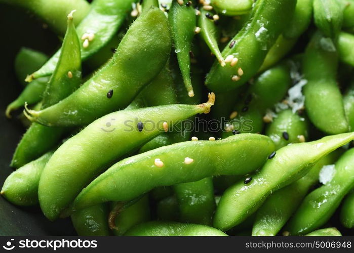 Edamame fresh soya beans close-up macro texture immature soybeans in the pod