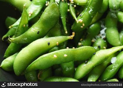 Edamame fresh soya beans close-up macro texture immature soybeans in the pod