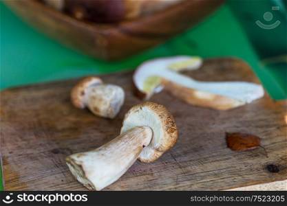 Edible mushrooms in the kitchen in fall season.