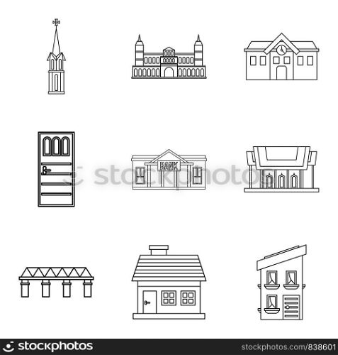 Edifice icons set. Outline set of 9 edifice vector icons for web isolated on white background. Edifice icons set, outline style