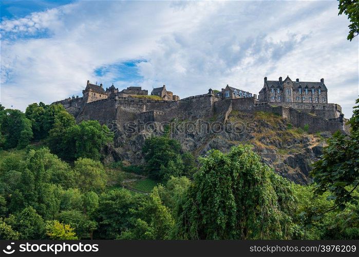 Edinburgh Castle viewed from Princes Street Gardens on a beautiful summer afternoon
