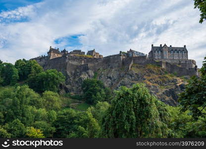 Edinburgh Castle viewed from Princes Street Gardens on a beautiful summer afternoon