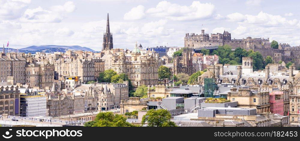 Edinburgh Castle with Cityscape from Calton Hill, Edinburgh, Scotland UK