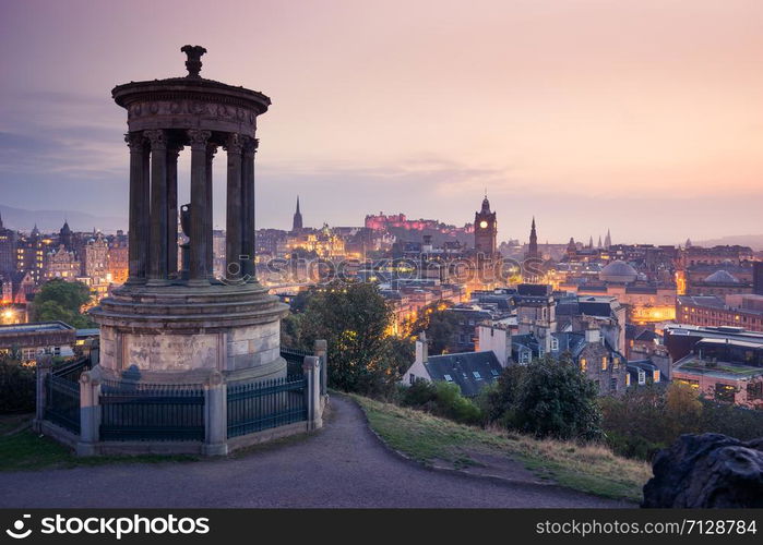 Edinburgh city from Calton Hill at night, Scotland, UK