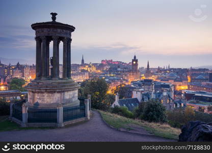 Edinburgh city from Calton Hill at night, Scotland, UK