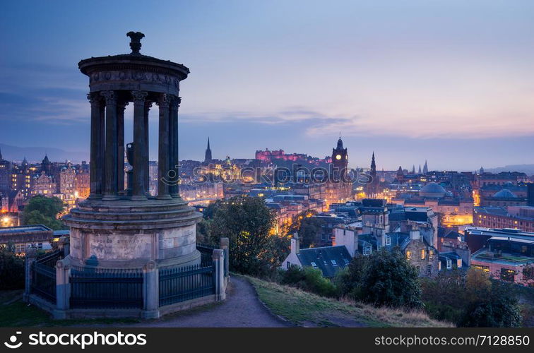 Edinburgh city from Calton Hill at night, Scotland, UK