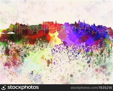 Edinburgh skyline in watercolor background