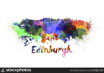 Edinburgh skyline in watercolor splatters with clipping path. Edinburgh skyline in watercolor