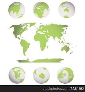 editable world map and earth globes