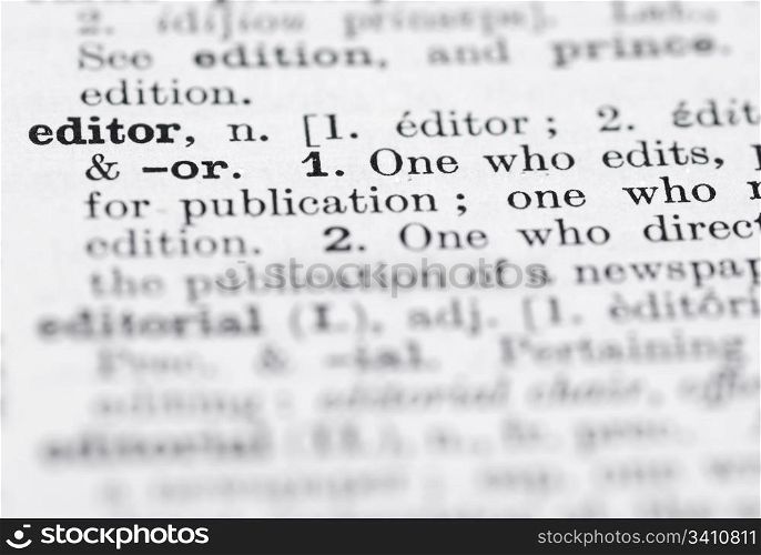 Editor in English Dictionary.. Shallow DOF, focus on Editor in English Dictionary.