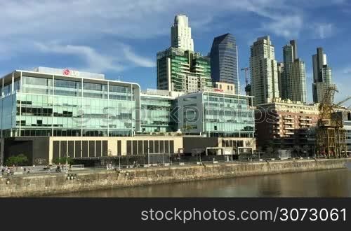 Editorial shot of tech corporations in Madero Harbor, Buenos Aires city, Argentina on November of 2015
