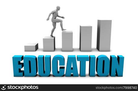 Education 3D Concept in Blue with Bar Chart Graph. Education