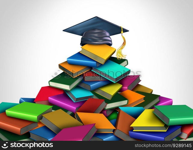 Education and learning with books as literature in a library or bookshelf symbol as author literary school or college and university in the classroom as a 3D illustration.