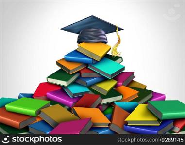 Education and learning with books as literature in a library or bookshelf symbol as author literary school or college and university in the classroom as a 3D illustration.