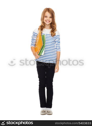 education and school concept - child holding colorful folders