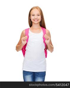 education and school concept - happy and smiling teenage girl in blank white tank top