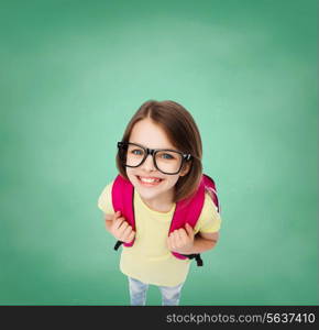 education and school concept - happy and smiling teenage girl in eyeglasses with bag