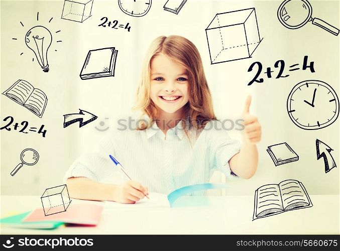 education and school concept - smiling student girl studying at school