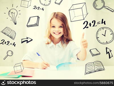 education and school concept - smiling student girl studying at school