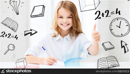 education and school concept - smiling student girl studying at school. student girl studying at school