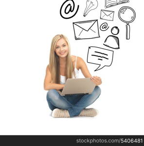 education and school concept - student girl with laptop computer