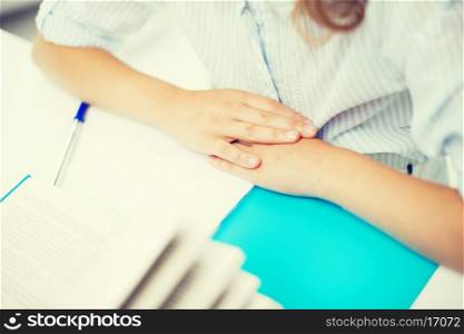 education, children and school concept - little student girl studying