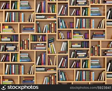 Education concept. Books and textbooks on the bookshelf. 3d