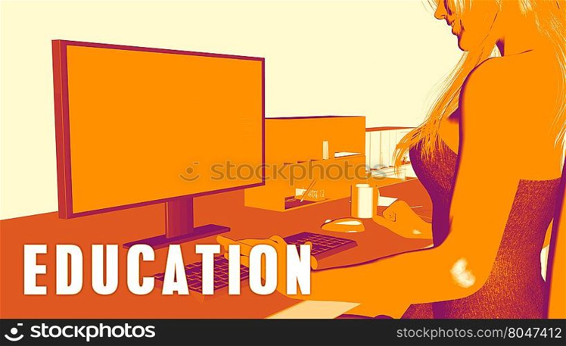 Education Concept Course with Woman Looking at Computer. Education Concept Course