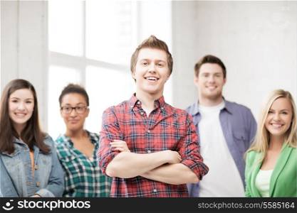 education concept - group of students at school