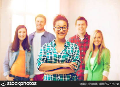 education concept - group of students at school. group of students at school