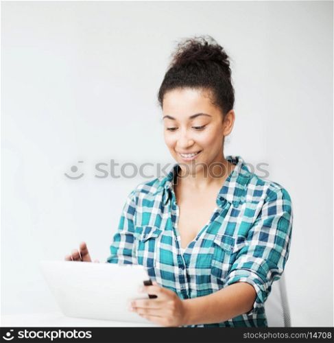 education concept - student girl with tablet pc